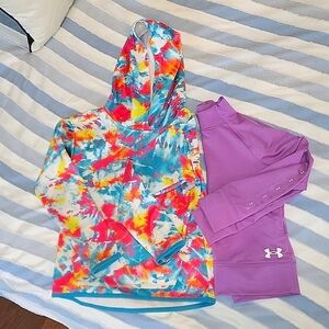 💙💜 Lot of Girls' Under Armour Tie Dye Hoodie & Purple Pullover, YSmall and 6X